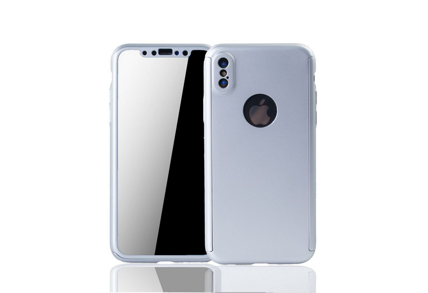 König Design Handyhülle Apple iPhone X, Apple iPhone X / iPhone XS Handyhülle 360 Grad Schutz Full Cover Silber von König Design