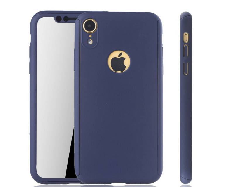 König Design Handyhülle Apple iPhone XR, Apple iPhone XR Handyhülle 360 Grad Schutz Full Cover Blau von König Design