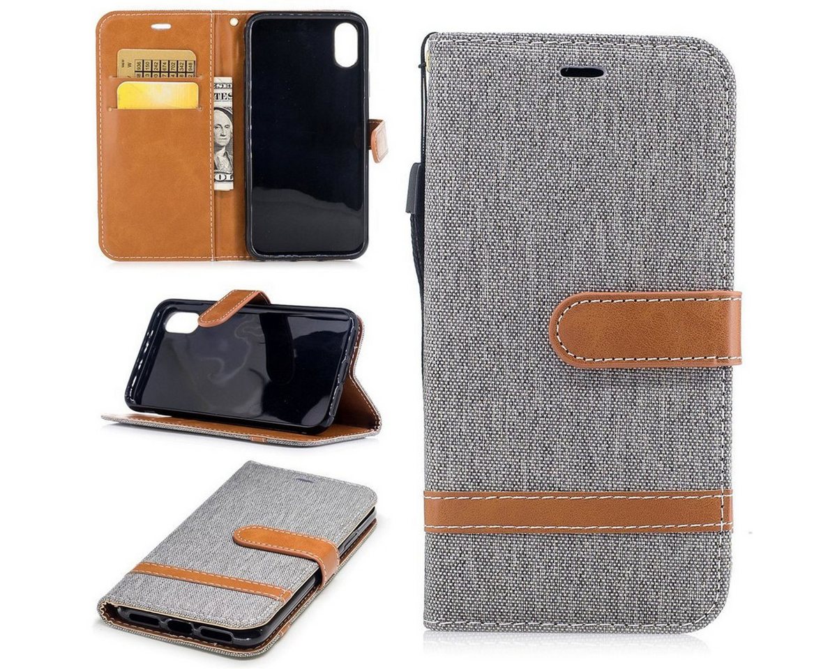 König Design Handyhülle Apple iPhone XS, Apple iPhone XS Handyhülle Bookcover Grau von König Design