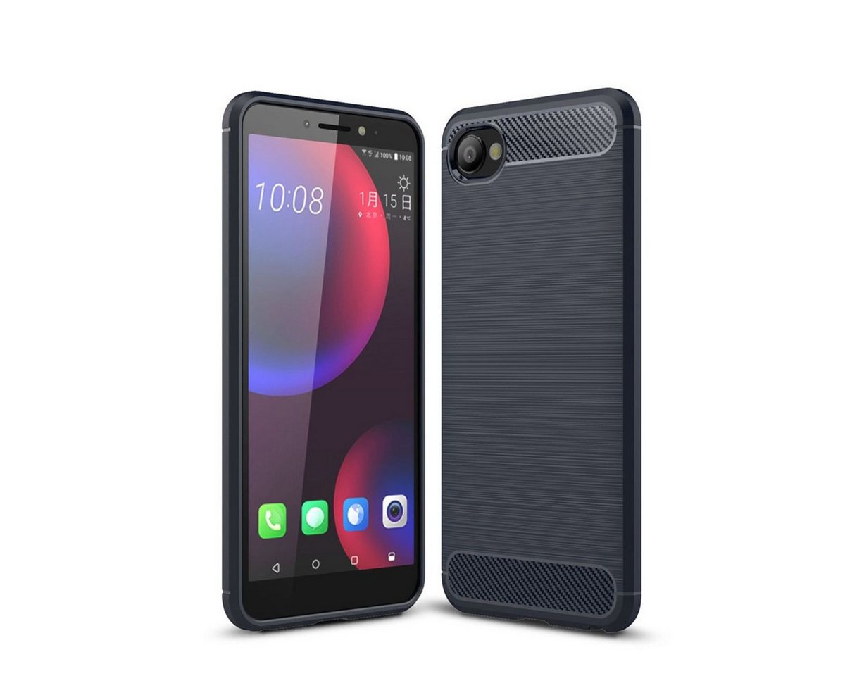 König Design Handyhülle HTC Desire 12, HTC Desire 12 Handyhülle Carbon Optik Backcover Blau König Design Handyhülle HTC Desire 12, HTC Desire 12 Handyhülle Carbon Optik Backcover Blau von König Design