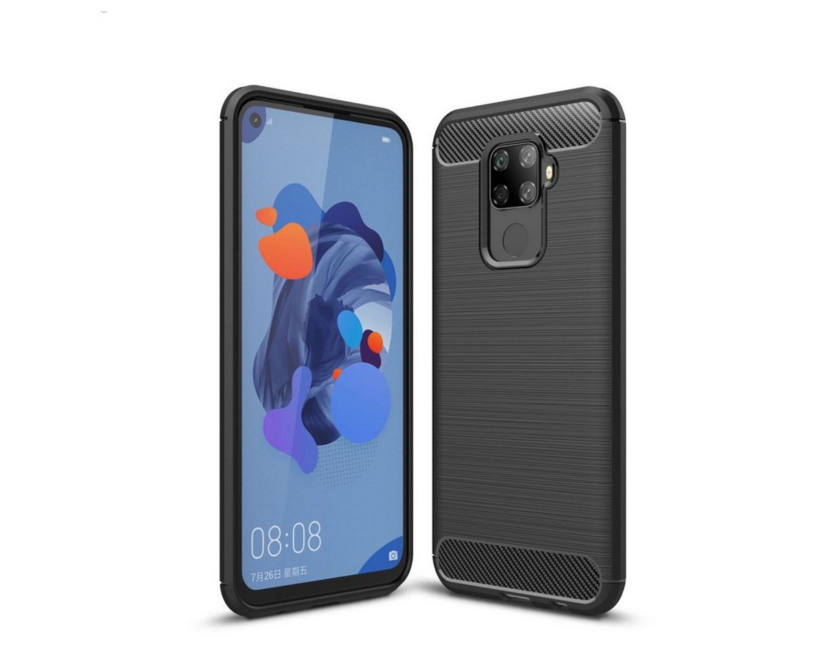 König Design Handyhülle Huawei Mate 30 Lite, Huawei Mate 30 Lite Handyhülle Carbon Optik Backcover Schwarz von König Design