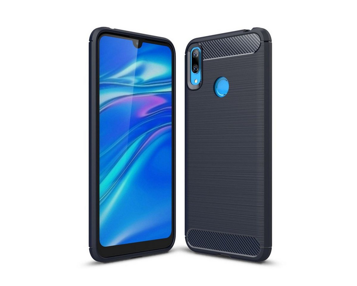 König Design Handyhülle Huawei Y7 (2019), Huawei Y7 (2019) Handyhülle Carbon Optik Backcover Blau von König Design