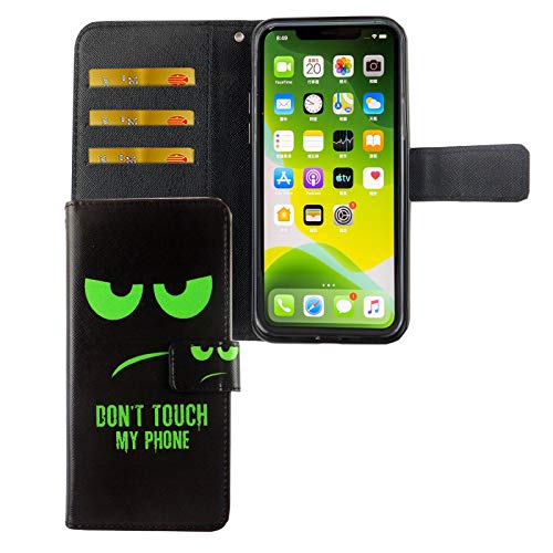 König Design Handyhülle Kompatibel mit Apple iPhone 11 Pro Max Handytasche Schutzhülle Tasche Flip Case mit Kreditkartenfächern - Don't Touch My Phone Grün Schwarz von König Design