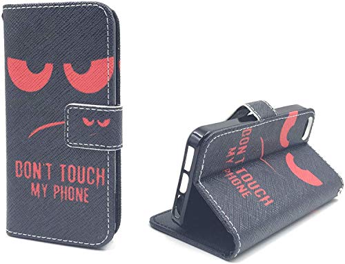 König Design Handyhülle Kompatibel mit Apple iPhone 5 / 5s / SE Handytasche Schutzhülle Tasche Flip Case mit Kreditkartenfächern - Don't Touch My Phone Rot Schwarz von König Design