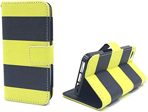 König Design Handyhülle Kompatibel mit Apple iPhone 5 / 5s / SE Handytasche Schutzhülle Tasche Flip Case mit Kreditkartenfächern - Gelb Schwarz von König Design
