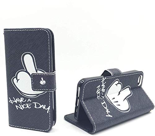 König Design Handyhülle Kompatibel mit Apple iPhone 5 / 5s / SE Handytasche Schutzhülle Tasche Flip Case mit Kreditkartenfächern - Have A Nice Day Weiß Schwarz von König Design
