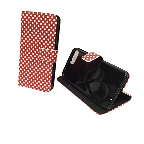 König Design Handyhülle Kompatibel mit Apple iPhone 7 Plus Handytasche Schutzhülle Tasche Flip Case mit Kreditkartenfächern - Polka Dot Weiße Punkte Rot von König Design