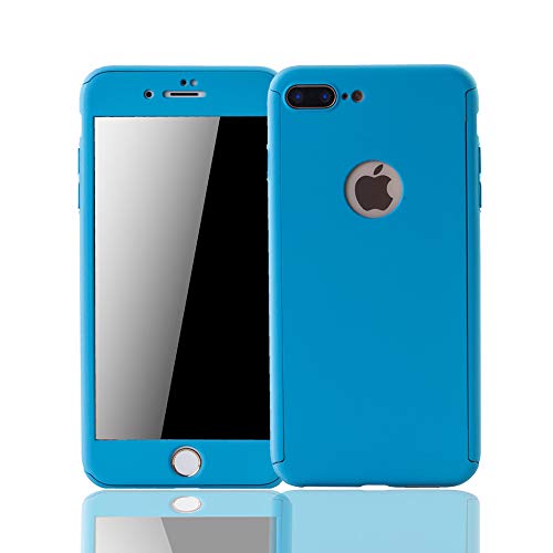 König Design Handyhülle Kompatibel mit Apple iPhone 8 + Plus Hülle 360 Grad Komplett Schutz Panzerglas Inklusive Hellblau von König Design
