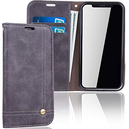 König Design Handyhülle Kompatibel mit Apple iPhone X Handytasche Schutzhülle Tasche Flip Case mit Kreditkartenfächern - Grau von König Design