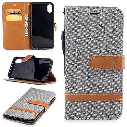 König Design Handyhülle Kompatibel mit Apple iPhone X Schutz-Tasche Case Cover Kartenfach Etui Wallet Grau von König Design
