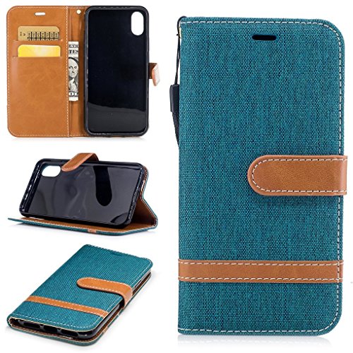 König Design Handyhülle Kompatibel mit Apple iPhone X Schutz-Tasche Case Cover Kartenfach Etui Wallet Grün von König Design