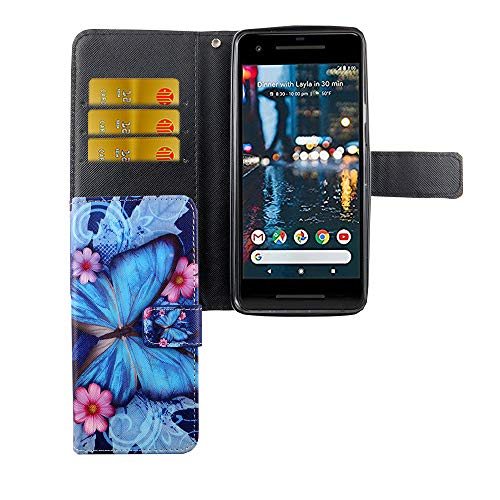 König Design Handyhülle Kompatibel mit Google Pixel 2 Handytasche Schutzhülle Tasche Flip Case mit Kreditkartenfächern - Schmetterling Blau König Design Handyhülle Kompatibel mit Google Pixel 2 Handytasche Schutzhülle Tasche Flip Case mit Kreditkartenfächern - Schmetterling Blau von König Design