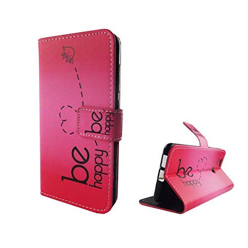 König Design Handyhülle Kompatibel mit Huawei Nova Handytasche Schutzhülle Tasche Flip Case mit Kreditkartenfächern - Be Happy Design Pink von König Design