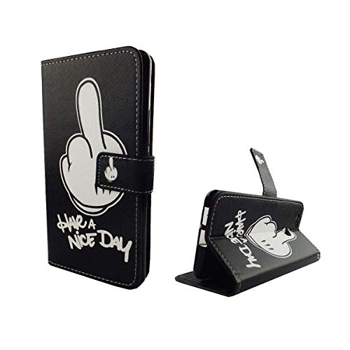 König Design Handyhülle Kompatibel mit Huawei Nova Handytasche Schutzhülle Tasche Flip Case mit Kreditkartenfächern - Have A Nice Day Weiß Schwarz von König Design