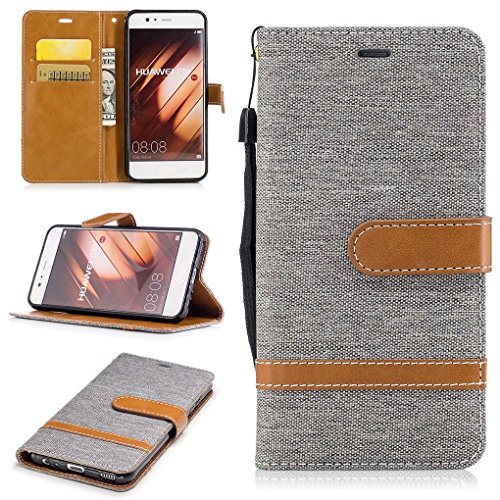 König Design Handyhülle Kompatibel mit Huawei P10 Schutz-Tasche Case Cover Kartenfach Etui Wallet Grau von König Design