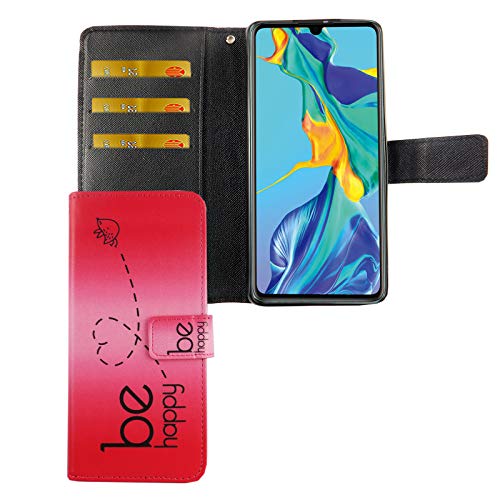 König Design Handyhülle Kompatibel mit Huawei P30 Handytasche Schutzhülle Tasche Flip Case mit Kreditkartenfächern - Be Happy Design Pink König Design Handyhülle Kompatibel mit Huawei P30 Handytasche Schutzhülle Tasche Flip Case mit Kreditkartenfächern - Be Happy Design Pink von König Design