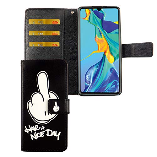 König Design Handyhülle Kompatibel mit Huawei P30 Handytasche Schutzhülle Tasche Flip Case mit Kreditkartenfächern - Have A Nice Day Weiß Schwarz König Design Handyhülle Kompatibel mit Huawei P30 Handytasche Schutzhülle Tasche Flip Case mit Kreditkartenfächern - Have A Nice Day Weiß Schwarz von König Design
