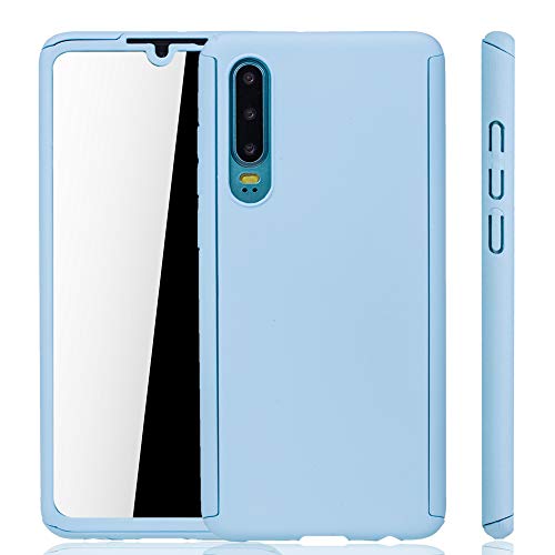 König Design Handyhülle Kompatibel mit Huawei P30 Schutz-Case Full-Cover 360 9H Panzer Schutz Glas Blau von König Design