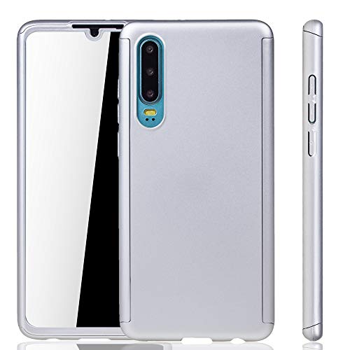 König Design Handyhülle Kompatibel mit Huawei P30 Schutz-Case Full-Cover 360 9H Panzer Schutz Glas Silber von König Design