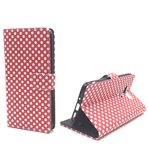 König Design Handyhülle Kompatibel mit LG G5 Handytasche Schutzhülle Tasche Flip Case mit Kreditkartenfächern - Polka Dot Weiße Punkte Rot von König Design