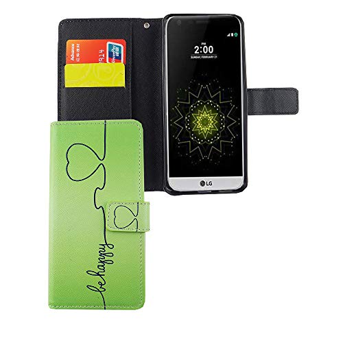 König Design Handyhülle Kompatibel mit LG G6 Handytasche Schutzhülle Tasche Flip Case mit Kreditkartenfächern - Be Happy Design Grün von König Design