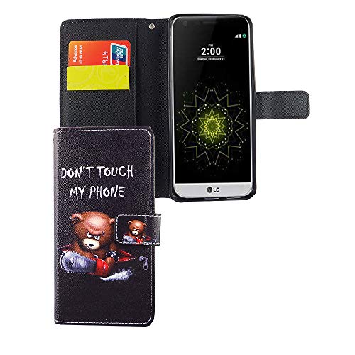König Design Handyhülle Kompatibel mit LG G6 Handytasche Schutzhülle Tasche Flip Case mit Kreditkartenfächern - Don't Touch My Phone Bär mit Kettensäge von König Design