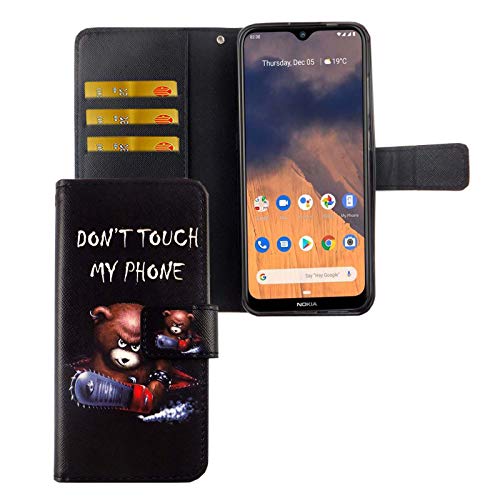 König Design Handyhülle Kompatibel mit Nokia 2.3 Handytasche Schutzhülle Tasche Flip Case mit Kreditkartenfächern - Don't Touch My Phone Bär mit Kettensäge von König Design