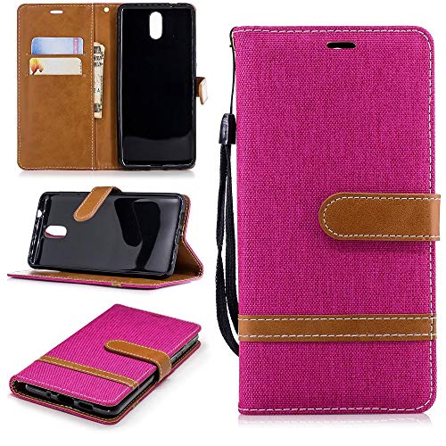 König Design Handyhülle Kompatibel mit Nokia 3.1 Schutz-Tasche Case Cover Kartenfach Etui Wallet Pink von König Design