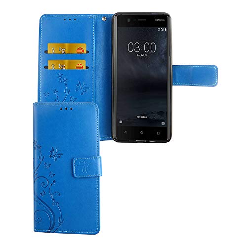 König Design Handyhülle Kompatibel mit Nokia 3.1 Tasche Case Cover Wallet Kunstleder Blau von König Design