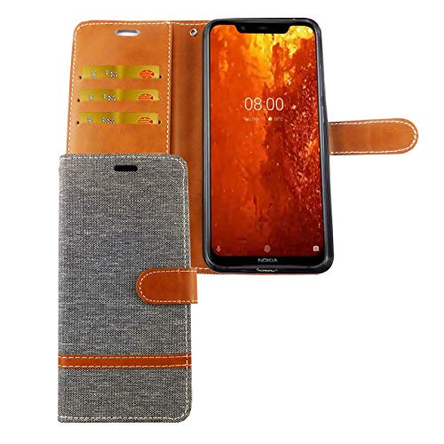 König Design Handyhülle Kompatibel mit Nokia 8.1 Schutz-Tasche Case Cover Kartenfach Etui Wallet Grau von König Design