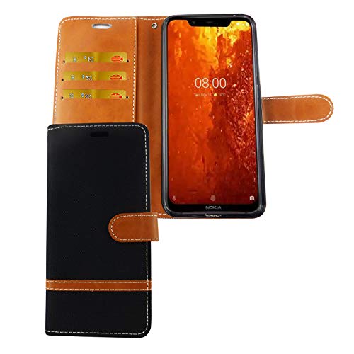 König Design Handyhülle Kompatibel mit Nokia 8.1 Schutz-Tasche Case Cover Kartenfach Etui Wallet Schwarz von König Design