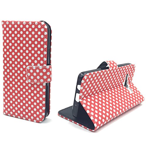 König Design Handyhülle Kompatibel mit Samsung Galaxy A3 (2015) Handytasche Schutzhülle Tasche Flip Case mit Kreditkartenfächern - Polka Dot Weiße Punkte Rot von König Design