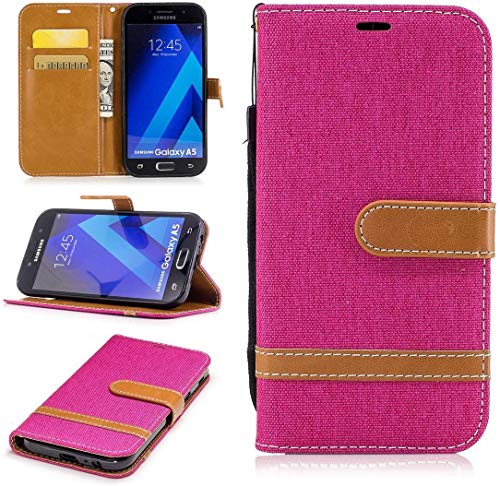König Design Handyhülle Kompatibel mit Samsung Galaxy A5 (2017) Schutz-Tasche Case Cover Kartenfach Etui Wallet Pink von König Design