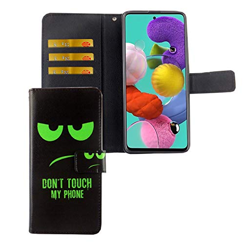 König Design Handyhülle Kompatibel mit Samsung Galaxy A71 Handytasche Schutzhülle Tasche Flip Case mit Kreditkartenfächern - Don't Touch My Phone Grün Schwarz von König Design