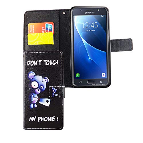 König Design Handyhülle Kompatibel mit Samsung Galaxy J7 (2016) Handytasche Schutzhülle Tasche Flip Case mit Kreditkartenfächern - Don't Touch My Phone Bär mit Beil von König Design
