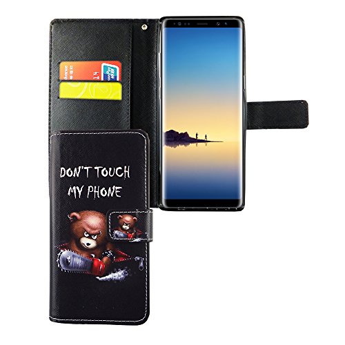 König Design Handyhülle Kompatibel mit Samsung Galaxy Note 8 Handytasche Schutzhülle Tasche Flip Case mit Kreditkartenfächern - Don't Touch My Phone Bär mit Kettensäge von König Design