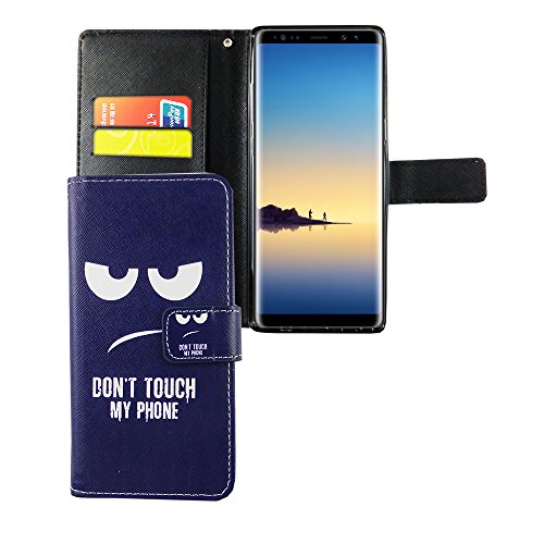 König Design Handyhülle Kompatibel mit Samsung Galaxy Note 8 Handytasche Schutzhülle Tasche Flip Case mit Kreditkartenfächern - Don't Touch My Phone Weiß Dunkelblau von König Design