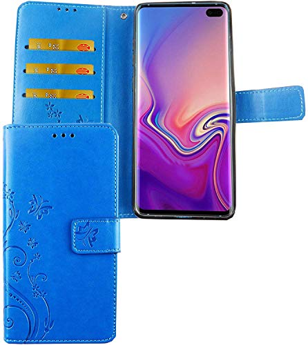 König Design Handyhülle Kompatibel mit Samsung Galaxy S10 Plus | Blau | Galaxy-S10-Plus-Schutz-Hülle | Klapphülle-Galaxy-S10-Plus | mit Kartenfach von König Design