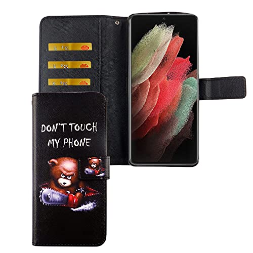 König Design Handyhülle Kompatibel mit Samsung Galaxy S21 Ultra | Don't Touch My Phone | Schutz-Hülle | Klapphülle | mit Kartenfach von König Design