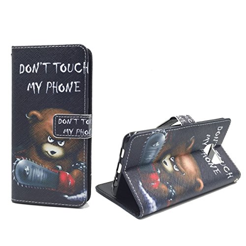 König Design Handyhülle Kompatibel mit Samsung Galaxy S6 Edge Plus Handytasche Schutzhülle Tasche Flip Case mit Kreditkartenfächern - Don't Touch My Phone Bär mit Kettensäge von König Design