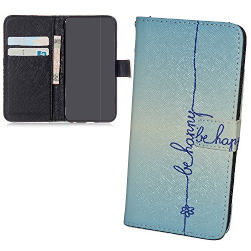 König Design Handyhülle Kompatibel mit Samsung Galaxy S6 Handytasche Schutzhülle Tasche Flip Case mit Kreditkartenfächern - Be Happy Blau von König Design