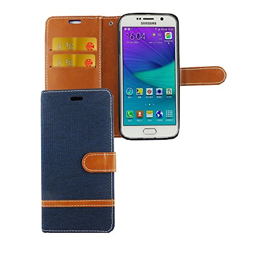 König Design Handyhülle Kompatibel mit Samsung Galaxy S6 Schutz-Tasche Case Cover Kartenfach Etui Wallet Dunkel-Blau von König Design