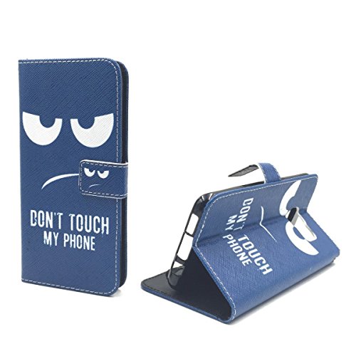 König Design Handyhülle Kompatibel mit Samsung Galaxy S7 Edge Handytasche Schutzhülle Tasche Flip Case mit Kreditkartenfächern - Don't Touch My Phone Weiß Dunkelblau von König Design
