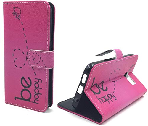 König Design Handyhülle Kompatibel mit Samsung Galaxy S7 Handytasche Schutzhülle Tasche Flip Case mit Kreditkartenfächern - Be Happy Design Pink von König Design