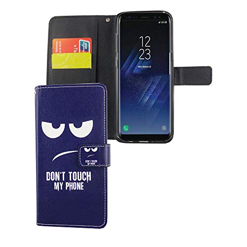 König Design Handyhülle Kompatibel mit Samsung Galaxy S8 Plus Handytasche Schutzhülle Tasche Flip Case mit Kreditkartenfächern - Don't Touch My Phone Weiß Dunkelblau von König Design
