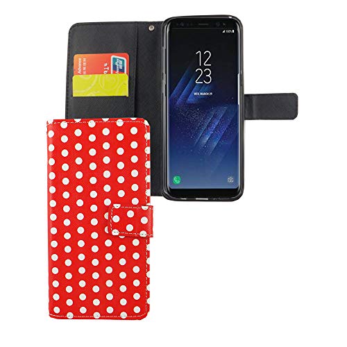 König Design Handyhülle Kompatibel mit Samsung Galaxy S8 Plus Handytasche Schutzhülle Tasche Flip Case mit Kreditkartenfächern - Polka Dot Weiße Punkte Rot von König Design