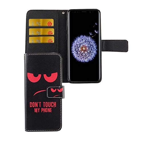 König Design Handyhülle Kompatibel mit Samsung Galaxy S9 Handytasche Schutzhülle Tasche Flip Case mit Kreditkartenfächern - Don't Touch My Phone Rot Schwarz von König Design