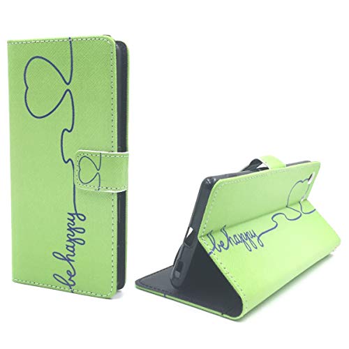 König Design Handyhülle Kompatibel mit Sony Xperia M5 Handytasche Schutzhülle Tasche Flip Case mit Kreditkartenfächern - Be Happy Design Grün von König Design