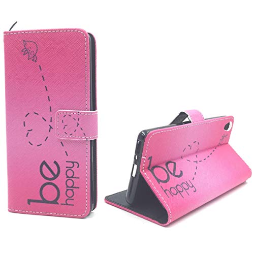 König Design Handyhülle Kompatibel mit Sony Xperia XA Handytasche Schutzhülle Tasche Flip Case mit Kreditkartenfächern - Be Happy Design Pink König Design Handyhülle Kompatibel mit Sony Xperia XA Handytasche Schutzhülle Tasche Flip Case mit Kreditkartenfächern - Be Happy Design Pink von König Design
