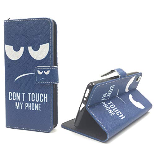 König Design Handyhülle Kompatibel mit Sony Xperia XA Handytasche Schutzhülle Tasche Flip Case mit Kreditkartenfächern - Don't Touch My Phone Weiß Dunkelblau von König Design